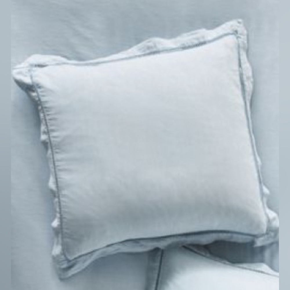 Anthropologie sky blue embroidered linen Euro sham
